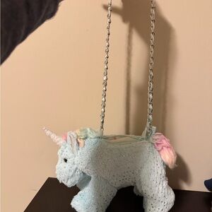 Plush Unicorn Crossbody Purse for Kids - Light Blue
